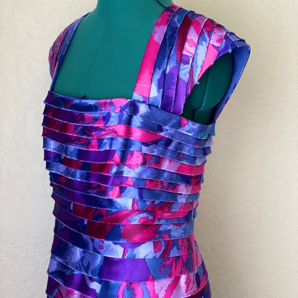 SOLD RAINBOW JONES NEW YORK COLORFUL PINK AND PURPLE PLEATED MIDI DRESS SIZE 8 - Picture 5 of 7